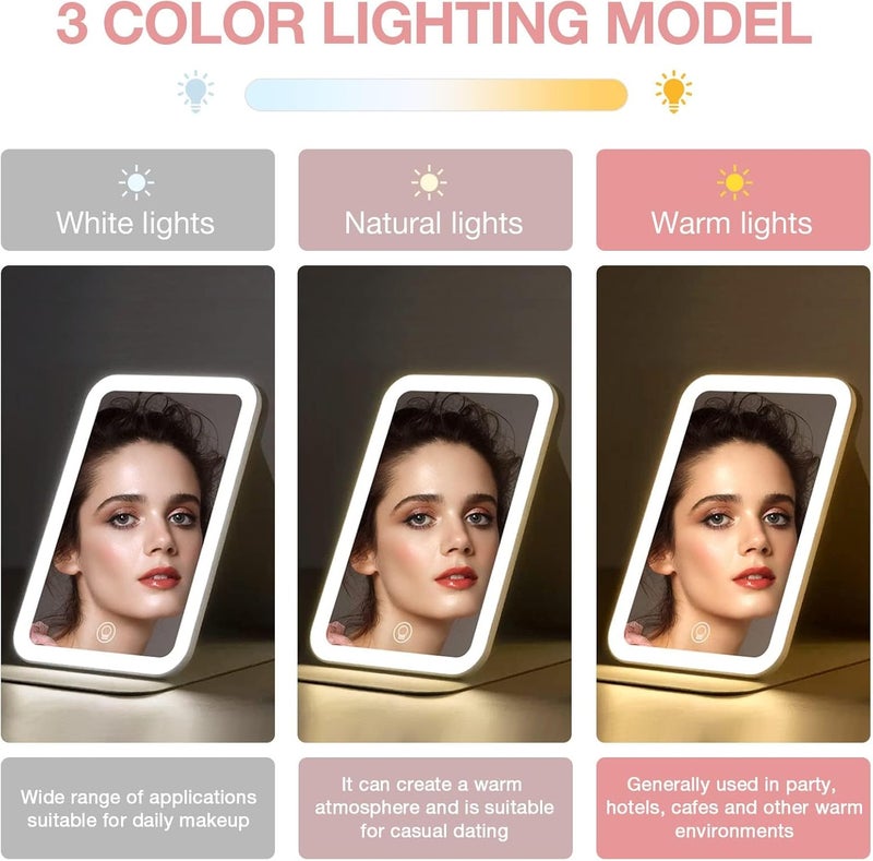 Kintion Travel Makeup Mirror, Portable LED Lighted Makeup Mirror, 360° Rotation Touch Screen, 3-Color Dimmable Lighting, Rechargeable Tabletop Folding Vanity Mirror, Pink Local market compliant trusted quality - Image 5