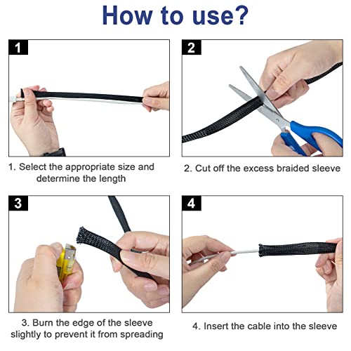 Besteek 50ft - 1/2 Inch & 1/4 Inch Expandable Braided Cable Sleeve, Braided Wire Sleeving, Cable Wrap Mesh Wire Loom - Image 3