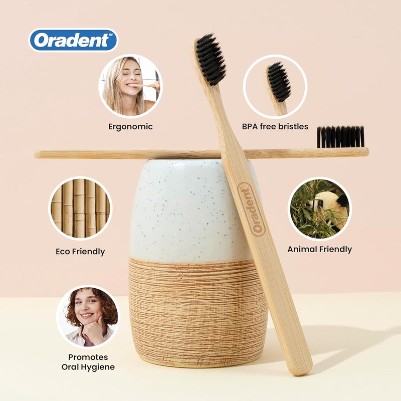 Oradent Eco Adult Bamboo Toothbrush Medium Black 1's | Biodegradable Bamboo Handle | Made with Plant-Based Filaments | Gentle on Gums and Enamel | BPA Free - Image 3