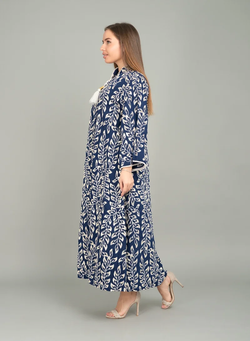 IKKXA Embroidered Leaf Elegance Jalabiya CJ1047 Blue