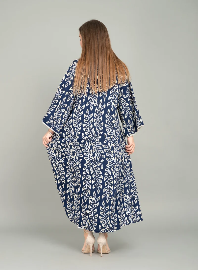 IKKXA Embroidered Leaf Elegance Jalabiya CJ1047 Blue
