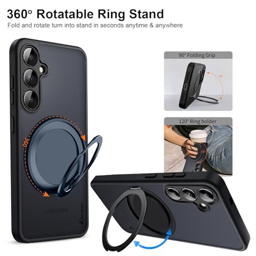 KARWAN Tough Shockproof Armor Back Case Cover Compatible with Samsung Galaxy S24 Plus with 360 Degree Rotation Magnetic Attraction Ring Holder Heavy Duty Cover with Magnetic MagEase Wireless Charging - Image 3