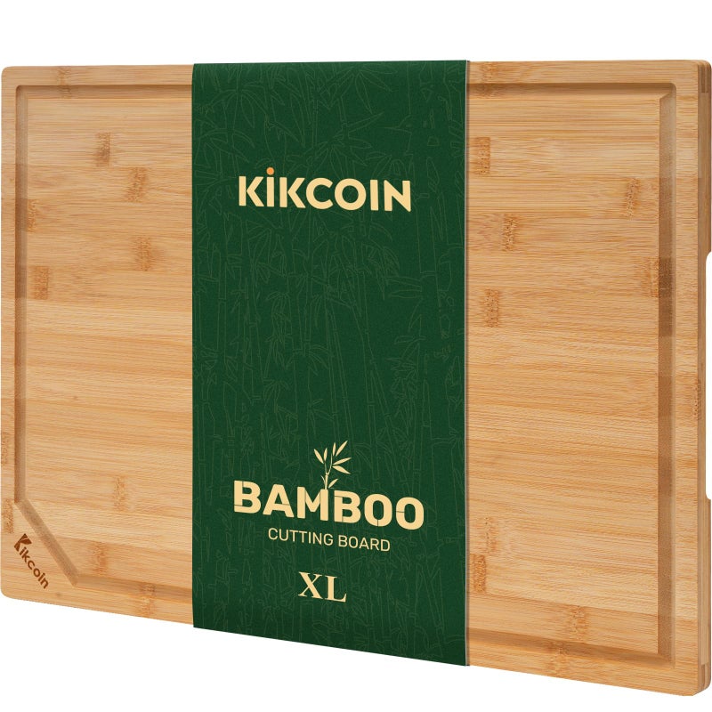 Kikcoin Bamboo Cutting Boards for Kitchen Extra Large Wood Cutting Board with Deep Juice Groove and Handle Heavy Duty Chopping board Kikcoin 176 x 12