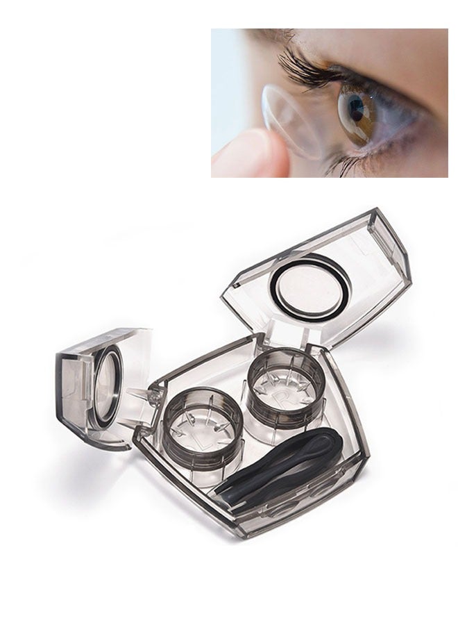 Contact Lens Case, Cosmetic Contact Lenses Companion Box, Outdoor Mini Contact Lens Soak Storage Case with Mirror, Tweezer and Suction Sticks, Silicone Sealing Lid - Image 1