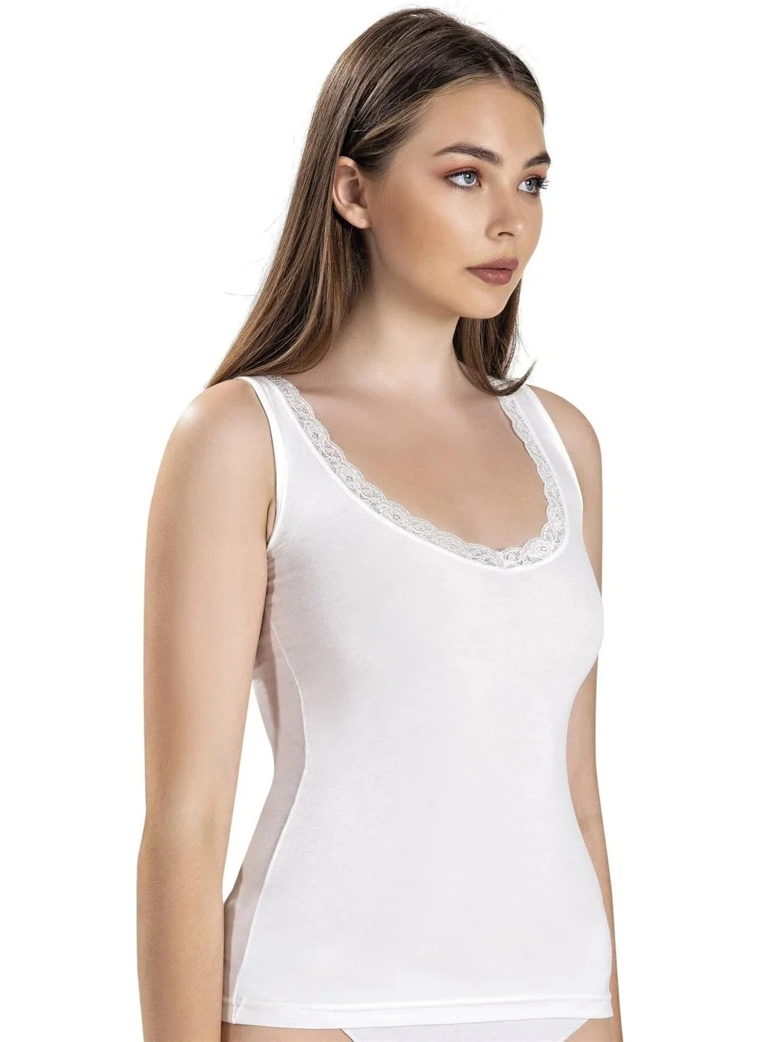 جيبر Women's Modal Lace V Neck Wide Strap Undershirt 617 - 6 Pieces