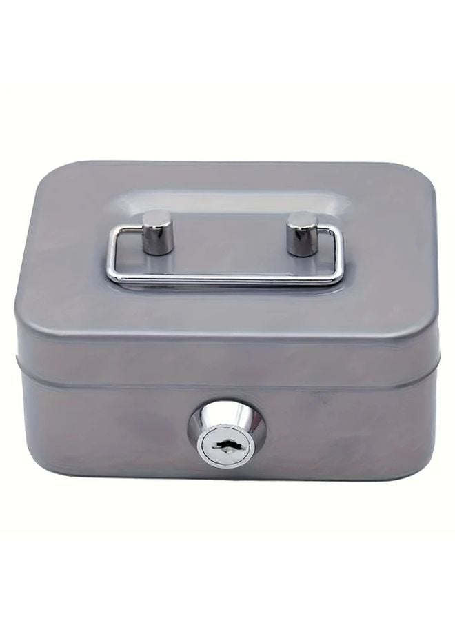 Grey Portable Safe With Key Durable Metal Security Lock Box No Power Required - Image 1