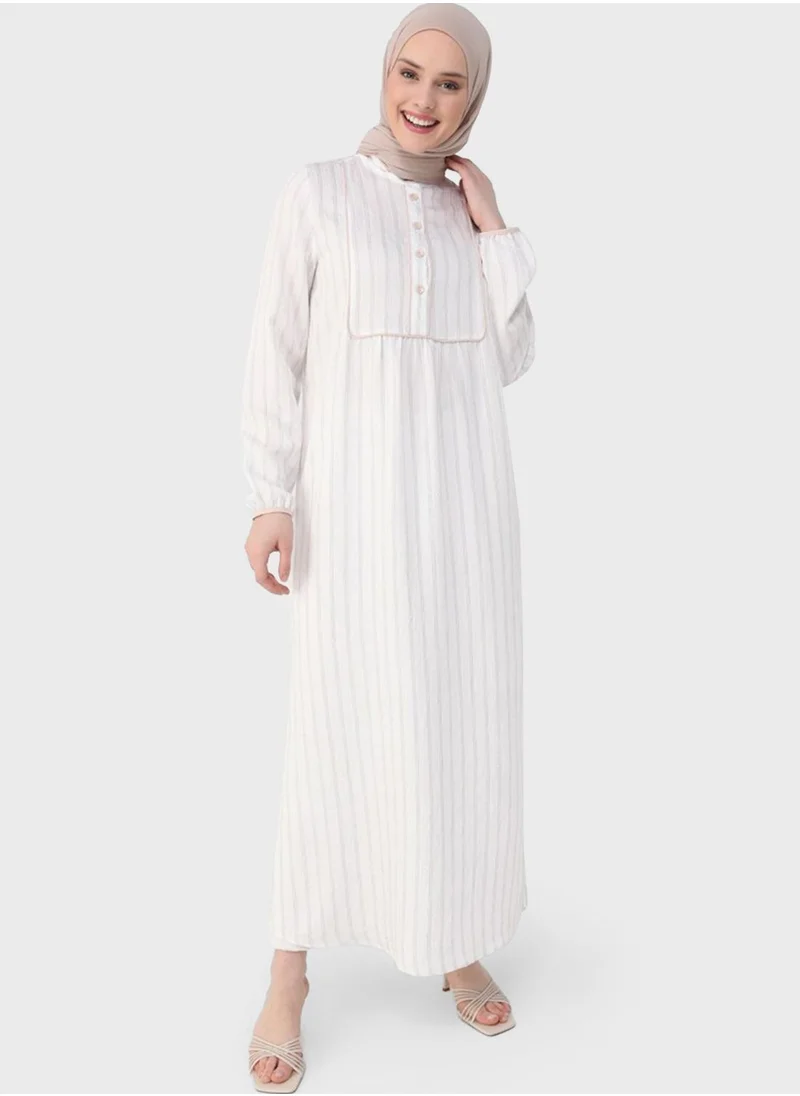 Refka by modanisa Striped Button Detail Dress