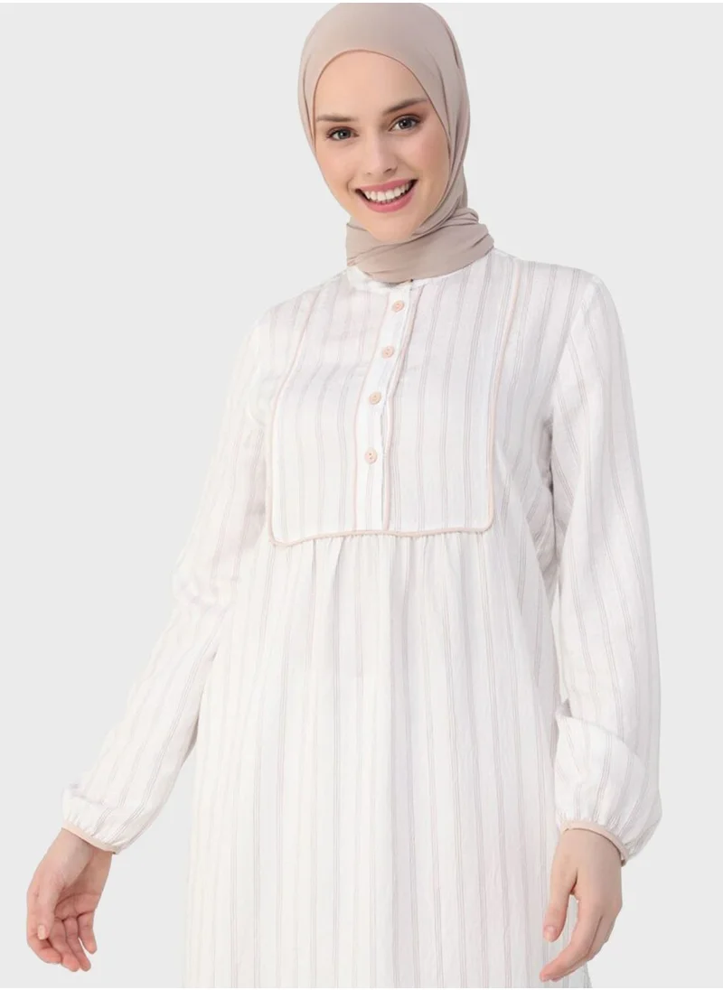 Refka by modanisa Striped Button Detail Dress