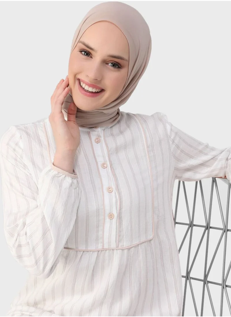 Refka by modanisa Striped Button Detail Dress