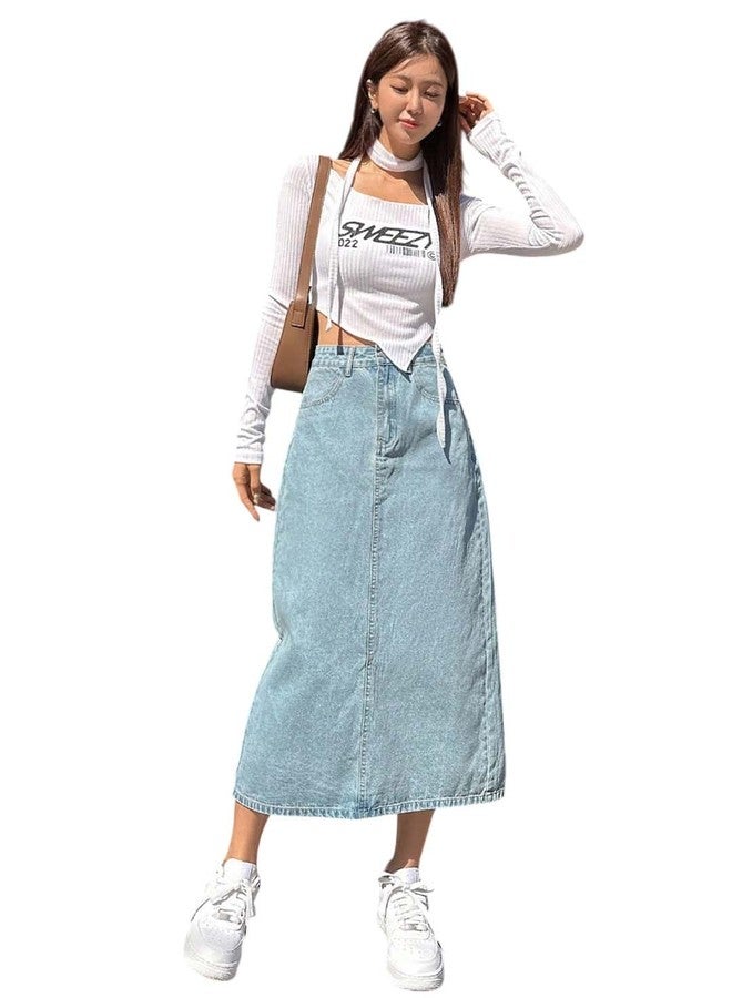 KOTTY Women's Solid Bright Bluebonnet Midi Skirt(Blue,S)-KTTWOMENSSKIRT87S - Image 1