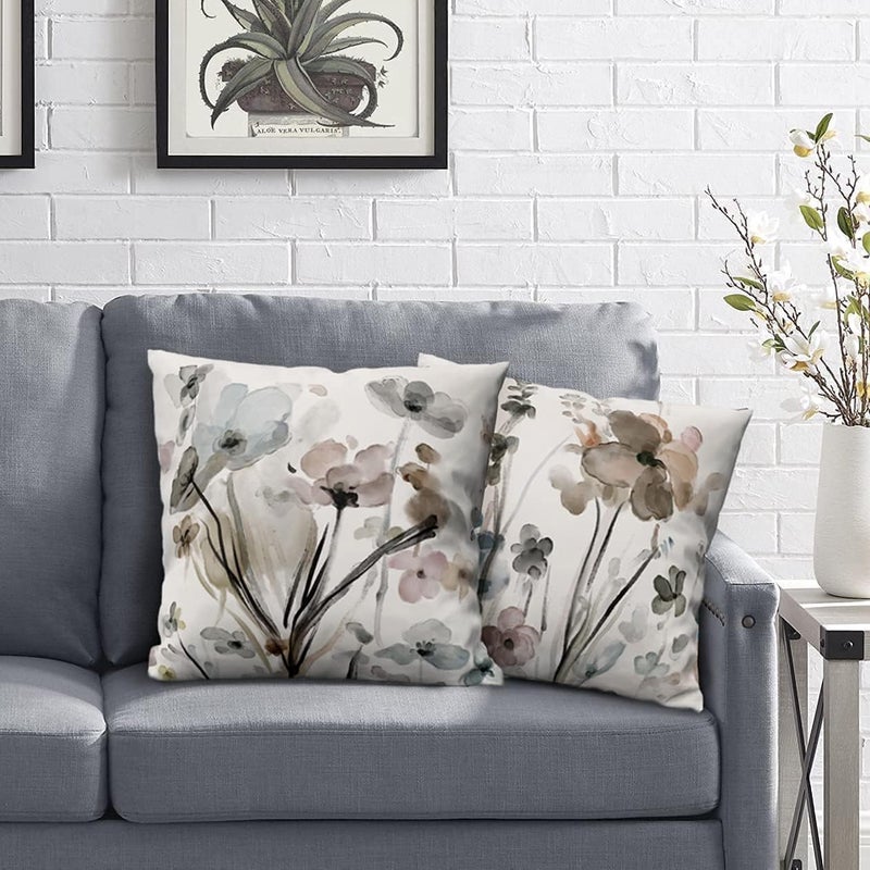 Qesonoo Flower Throw Pillow Covers 16x16 Set of 2  Flowers Pillow Cushion Cases Decorative Square Pillowcases for Sofa Couch Bedroom Living Room Car - Image 3