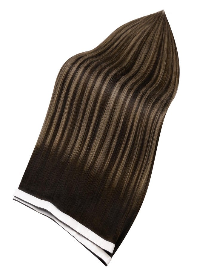 Full Shine Invisible Tape in Hair Extensions Human Hair, 2/8/2 Dark Brown with Honey Brown Highlights, Wide Weft Tape in Extensions Silky Straight Brazilian Extension 24 Inch 50g 1pcs Natural Look - Image 3