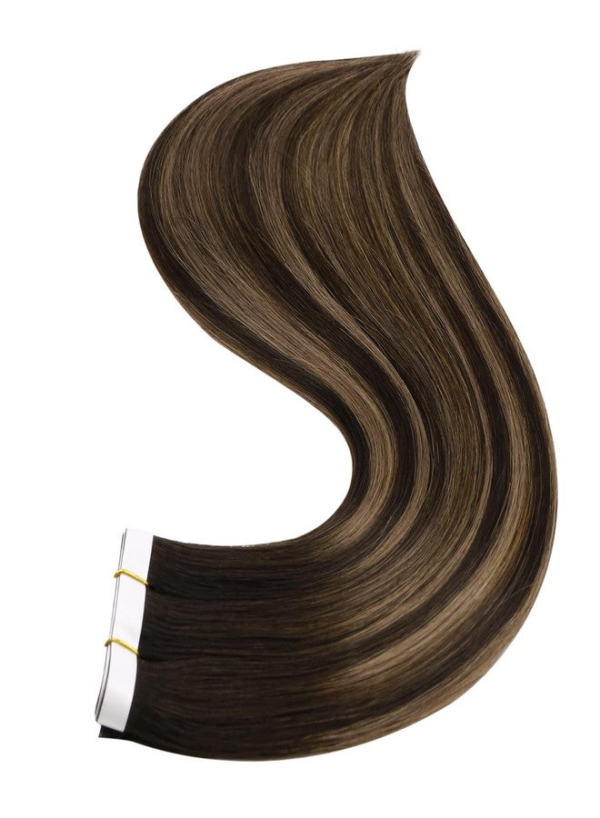 Full Shine Invisible Tape in Hair Extensions Human Hair, 2/8/2 Dark Brown with Honey Brown Highlights, Wide Weft Tape in Extensions Silky Straight Brazilian Extension 24 Inch 50g 1pcs Natural Look - Image 4