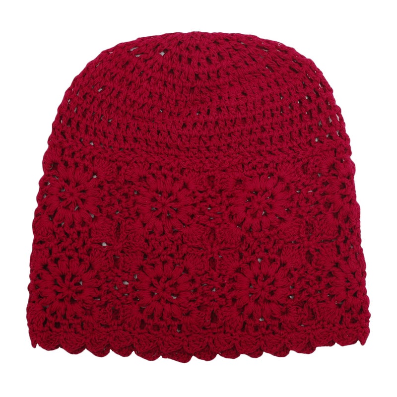 ZLYC Women Cotton Crochet Slouchy Beanie Hat Handmade Knit Summer Skull Cap, Solid Red, one Size fits Most - Image 4