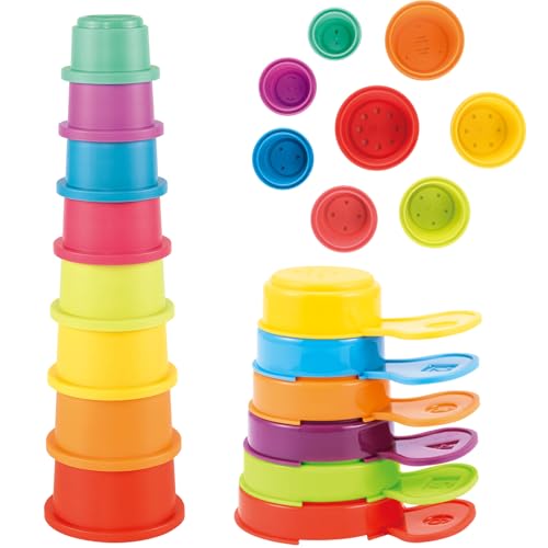 AMCHSURI Bath Toys for Babies 612 Months 14PCS Baby Stacking Cups for Toddlers 13 with Colorful Bathtub Water Toys and Educational Nesting Cups Bath Spoons Montessori Bath Toys for 1 Year Old - Image 1