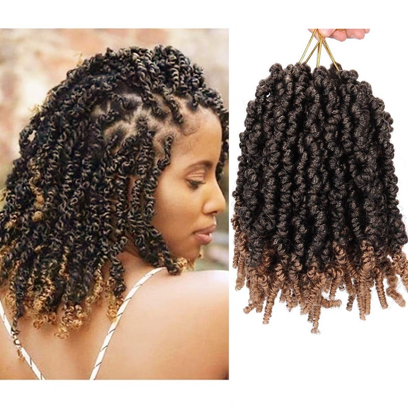 Dorsanee Pretwisted Spring Twist Crochet Hair 8 Inch 4 Packs Short Curly Crochet Hair Pre Looped Crochet Braids Mini Passion Twists Fluffy Twist Synthetic Hair Extensions 8 InchT27