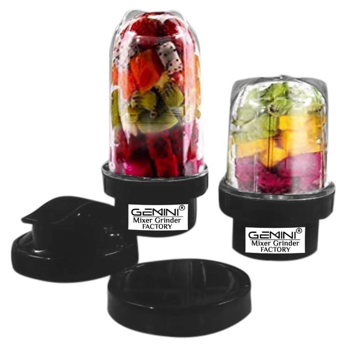 BULLET JAR FOR MIXER GRINDER COMBO OF 2 JAR (530 ML, 350 ML) WITH GYM SIPPER CAP, BLACK- NMGF102