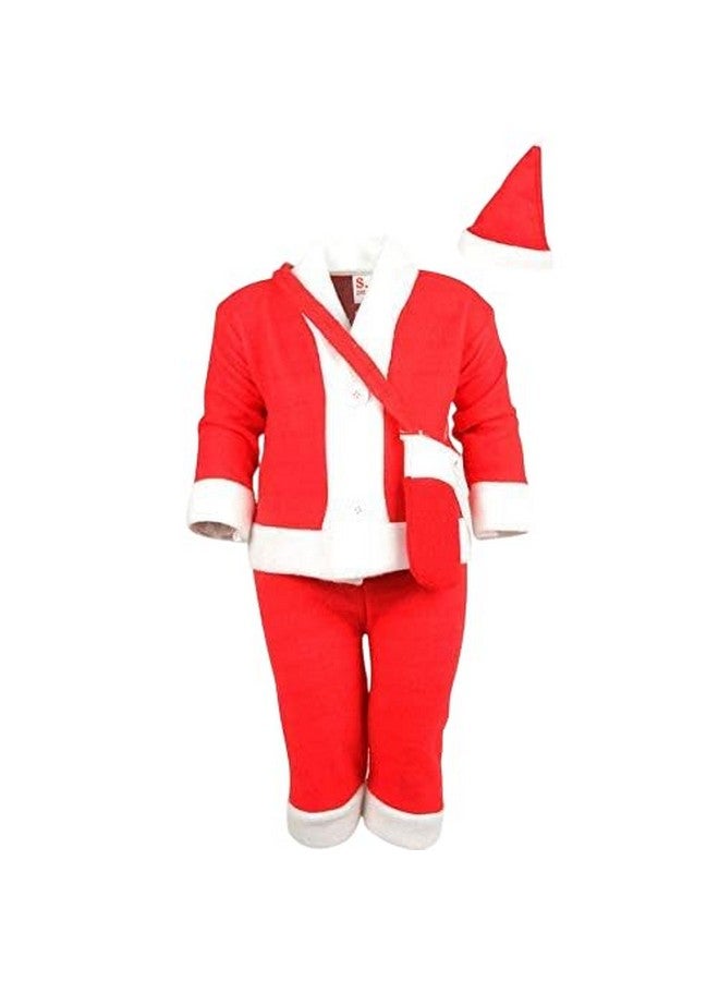 Own Box Wool Christmas Costume Dress with Jacket Pant Cap Pouch, Santa Claus Dress for New Born Baby Girl & Baby Boy, Santa Claus Dress for Kids-Unisex, Red, Age 6 to 12 Months - Image 1