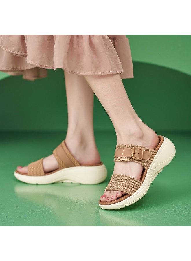 NIBEMINENT Casual Sports Slippers Women Thick Sole Comfortable  Flops Women Sandals Solid Color Wedge Soft Lightweight  - Image 2