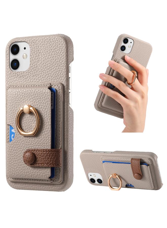 زبون جراب هاتف iPhone 11 من جلد الليتشي مع حافة زيتية وغطاء خلفي للبطاقة - Image 1