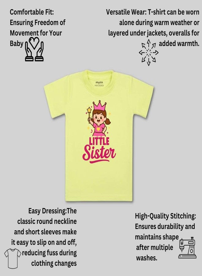 أرفيسا تيشيرت ARVESA Little Sister TS-1987 للأطفال من الجنسين، نصف كم، رقبة دائرية، لون أصفر، مناسب للأطفال من عمر شهر إلى 6 سنوات. - Image 3