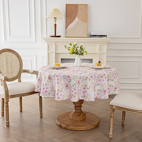 Joyfol Day Flower Tablecloth, Pink Floral Table Cloth for Round Tables,Waterproof Resistant Rose Table Cover for Valentines,Parties,Wedding Use Spring/Summer (60 Inch Round) - Image 2