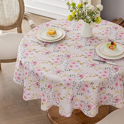 Joyfol Day Flower Tablecloth, Pink Floral Table Cloth for Round Tables,Waterproof Resistant Rose Table Cover for Valentines,Parties,Wedding Use Spring/Summer (60 Inch Round) - Image 3
