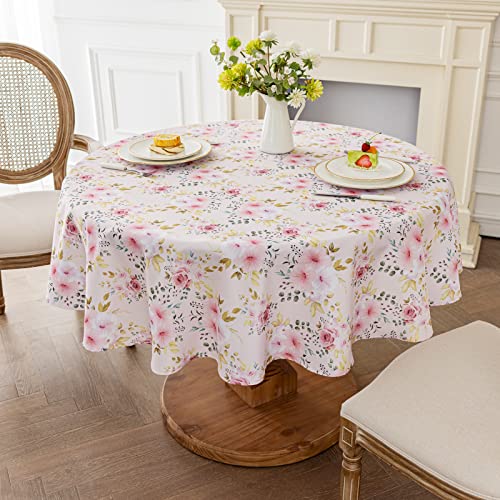 Joyfol Day Flower Tablecloth, Pink Floral Table Cloth for Round Tables,Waterproof Resistant Rose Table Cover for Valentines,Parties,Wedding Use Spring/Summer (60 Inch Round) - Image 1