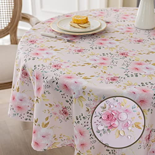 Joyfol Day Flower Tablecloth, Pink Floral Table Cloth for Round Tables,Waterproof Resistant Rose Table Cover for Valentines,Parties,Wedding Use Spring/Summer (60 Inch Round) - Image 4
