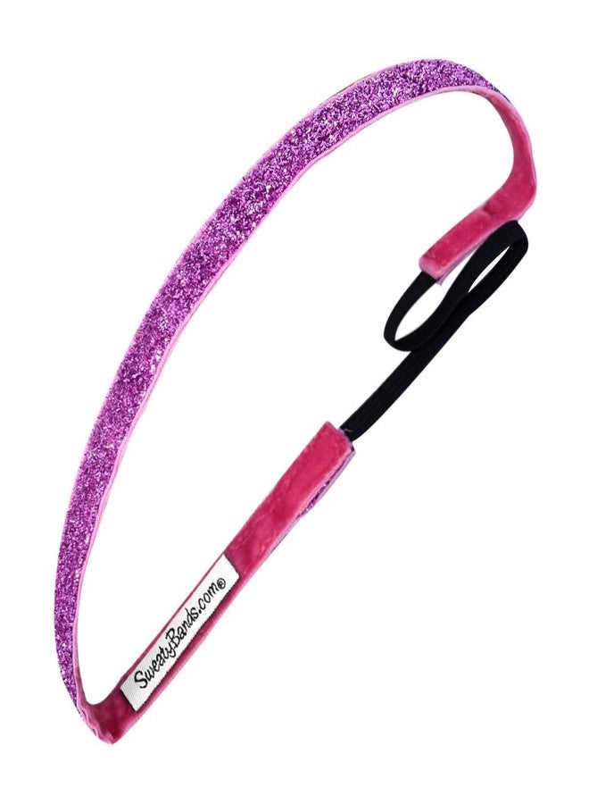 Sweaty Bands Womens and Girl Headband - Non-Slip Velvet-Lined Glitter Hairband - Viva Diva Pink 3/8-Inch - Image 1