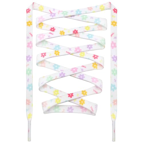DANHUA Colored Printed Flat Shoelaces: 2 Pair Colorful Flowers Patterned Shoe Laces for Sneakers 55 inch - Image 1