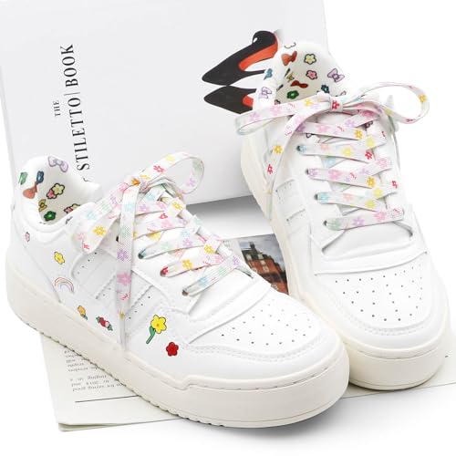 DANHUA Colored Printed Flat Shoelaces: 2 Pair Colorful Flowers Patterned Shoe Laces for Sneakers 55 inch - Image 4