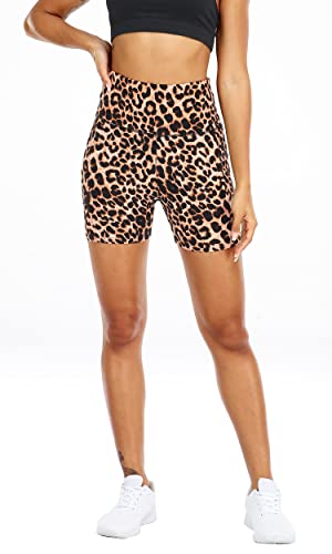 FULLSOFT High Waisted Biker Shorts for Women-5" Tummy Control Fitness Athletic Workout Running Yoga Gym Soft Shorts (Leopard,Small-Medium) - Image 3
