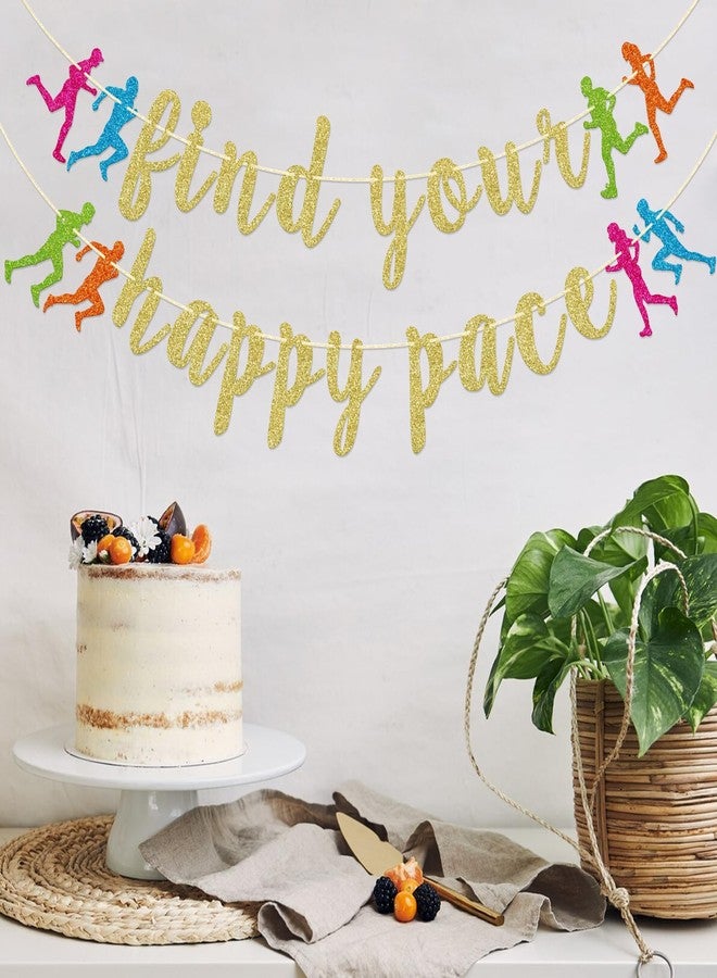 FOZEE Find Your Happy Pace Banner, Runner Party Decor, Running Race Glitter Banner, Running Birthday Party Banner, Marathon Party Decorations, Gold Glitter - Image 4