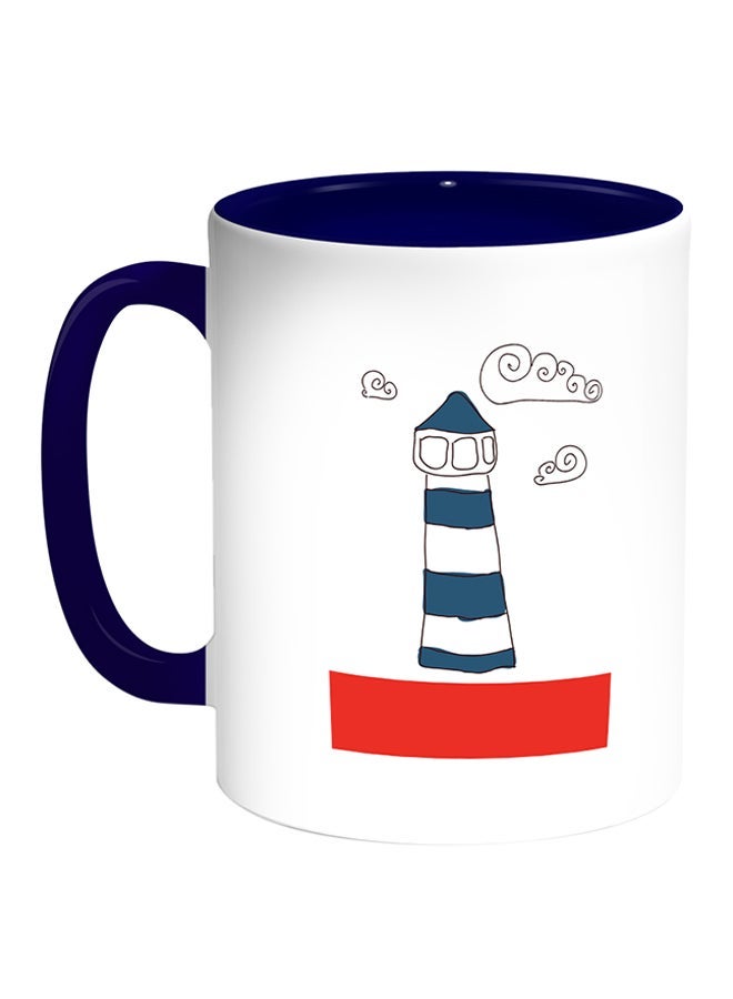 RYN Lighthouse Printed Coffee Mug White/Blue 11ounce