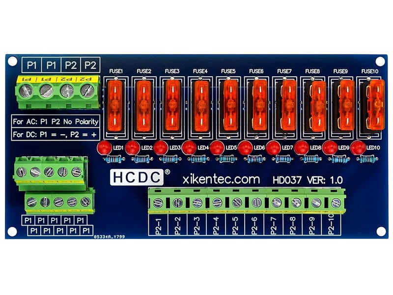 HCDC Screw Mount 10 Position Power Distribution Fuse Module Board, for 5 to 32V - Image 1