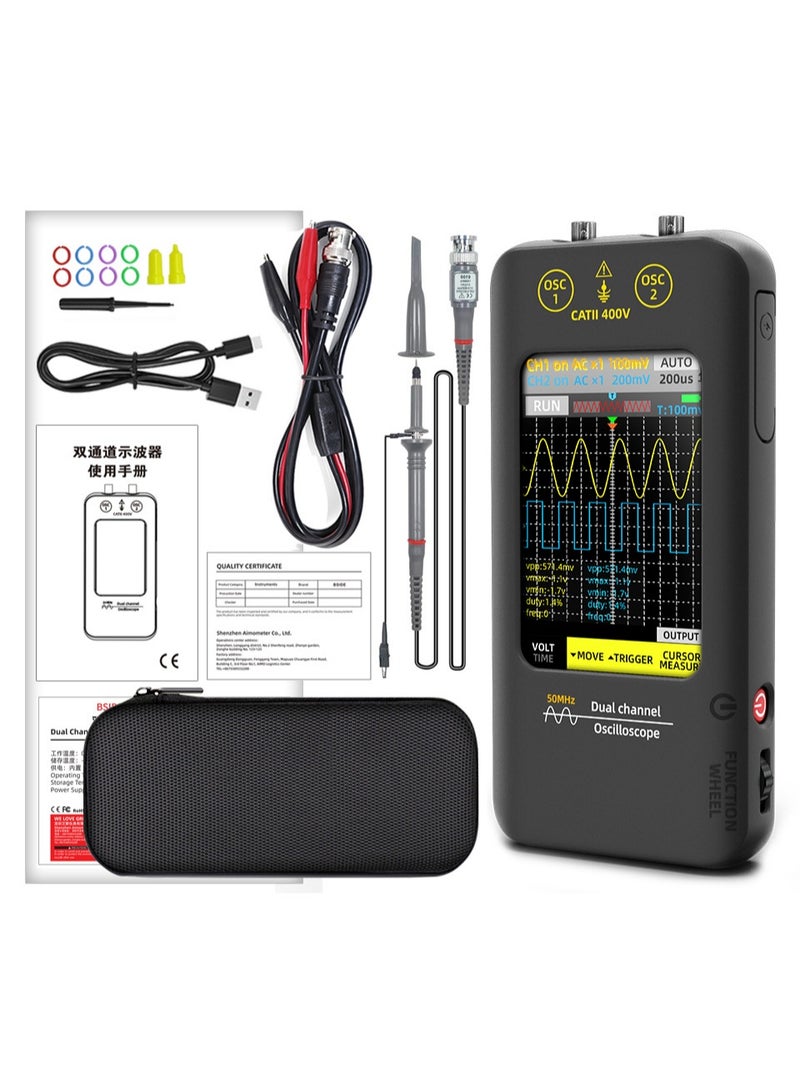 BSIDE Handheld Digital Oscilloscope 2 Channels 50MHz Bandwidth Scope Tester, 3.98" Full-Viewing Touch Screen with 250MSa/s Sampling Rate DDS Generator for Automotive Lab Car Power Electronic Education - Image 1