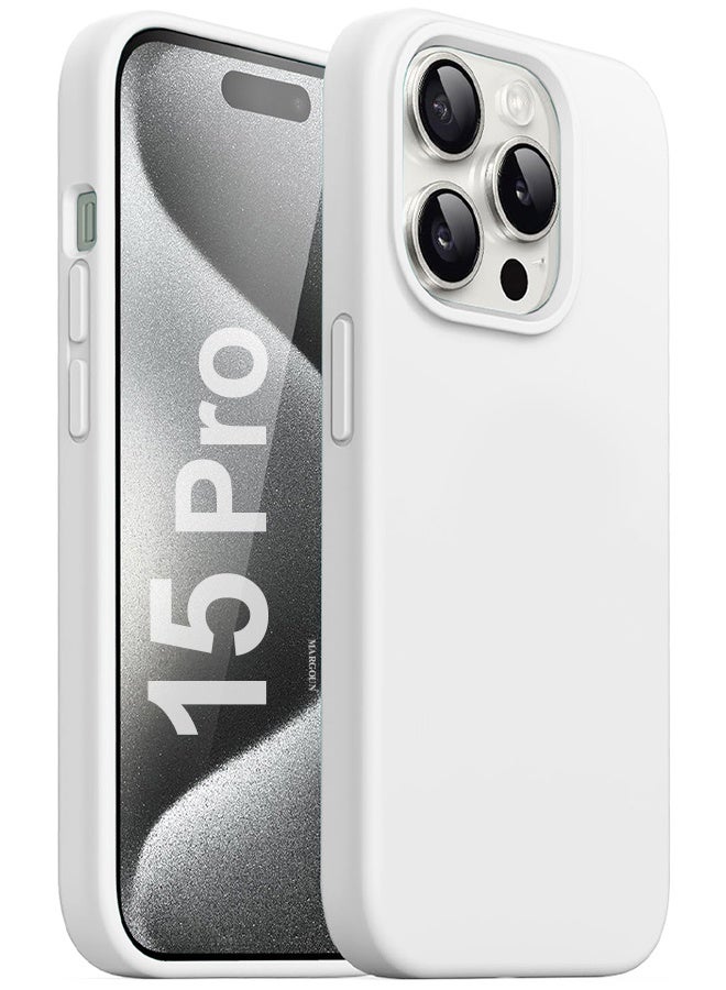 CATANES iPhone 15 Pro Case Silicone Case Full Body Protective Cover Shockproof Slim Phone Case Anti-Scratch Soft Microfiber Lining White - Image 2
