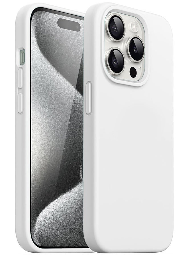 CATANES iPhone 15 Pro Case Silicone Case Full Body Protective Cover Shockproof Slim Phone Case Anti-Scratch Soft Microfiber Lining White - Image 1