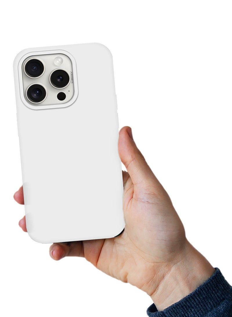 CATANES iPhone 15 Pro Case Silicone Case Full Body Protective Cover Shockproof Slim Phone Case Anti-Scratch Soft Microfiber Lining White - Image 3