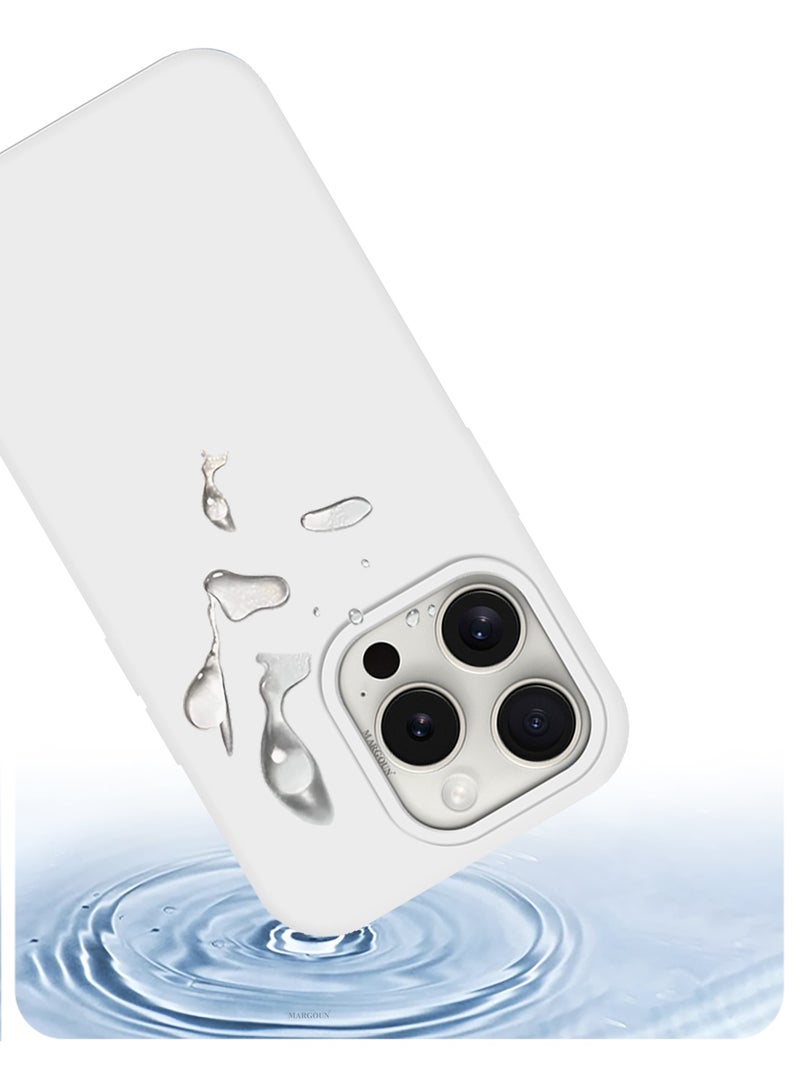 CATANES iPhone 15 Pro Case Silicone Case Full Body Protective Cover Shockproof Slim Phone Case Anti-Scratch Soft Microfiber Lining White - Image 4