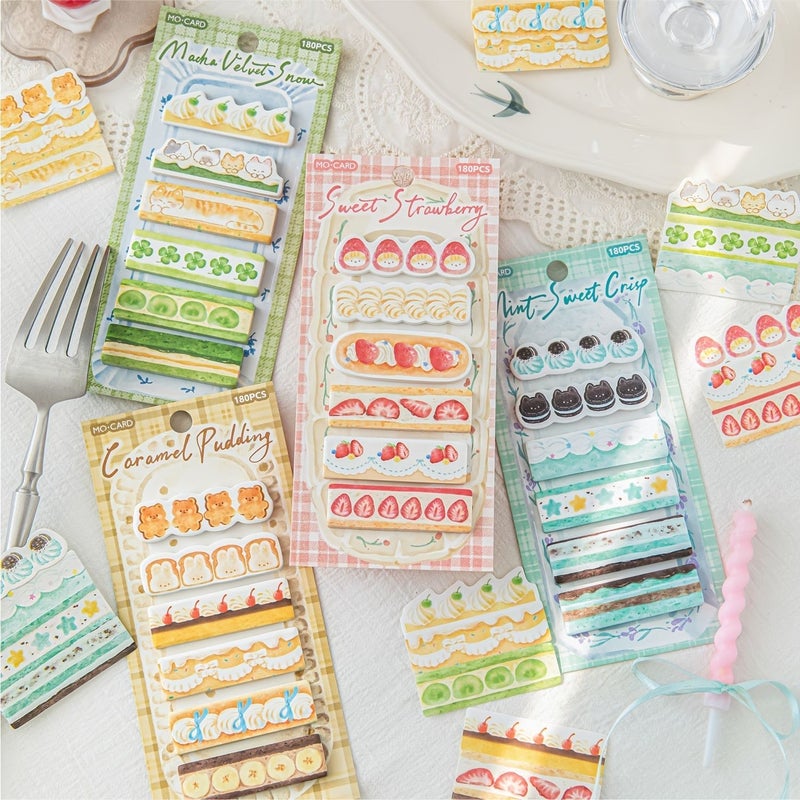 180 Sheets Book Dingding Cake Shop Theme Mint Sweet Crisp Cream Colored Atmospheric Index Sticky Notes Classification Highlighting Message Stickers DIY Notes - Image 1