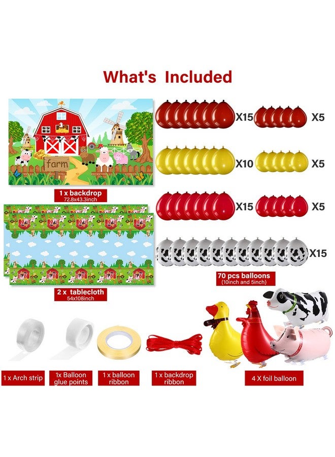 Tatuo Farm Animals Theme Party Decorations Farm Barn Backdrop Banner Farmhouse Animals Decor Tablecloth Balloon Arch Garland Kit for Birthday Photography Baby Shower Party Supplies(Red) - Image 2