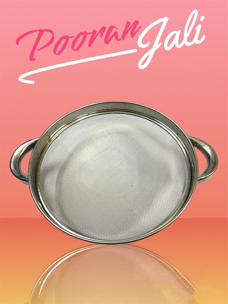 faas Stainless Steel Multi Purpose Puran JaliColander Strainer Drainer with Handle Use for Rice Fruits Vegetable Noodles Beans Grain suice Soup Filter Basket for KitchenSilver Pack of 1 8NO - Image 5