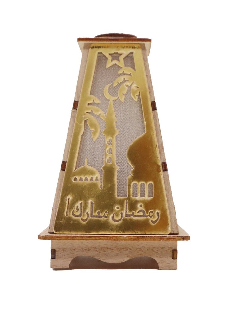 يوويل فانوس رمضان خشبي ديكور رمضان مبارك ضوء فانوس ديكور العيد للاستخدام الداخلي والخارجي ديكور ضوء رمضان 13X8.5 سم  - Image 1