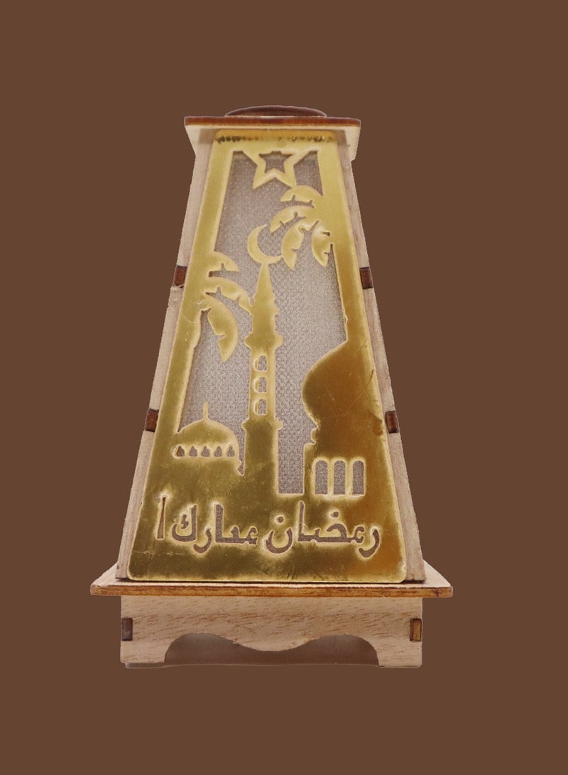 يوويل فانوس رمضان خشبي ديكور رمضان مبارك ضوء فانوس ديكور العيد للاستخدام الداخلي والخارجي ديكور ضوء رمضان 13X8.5 سم  - Image 2