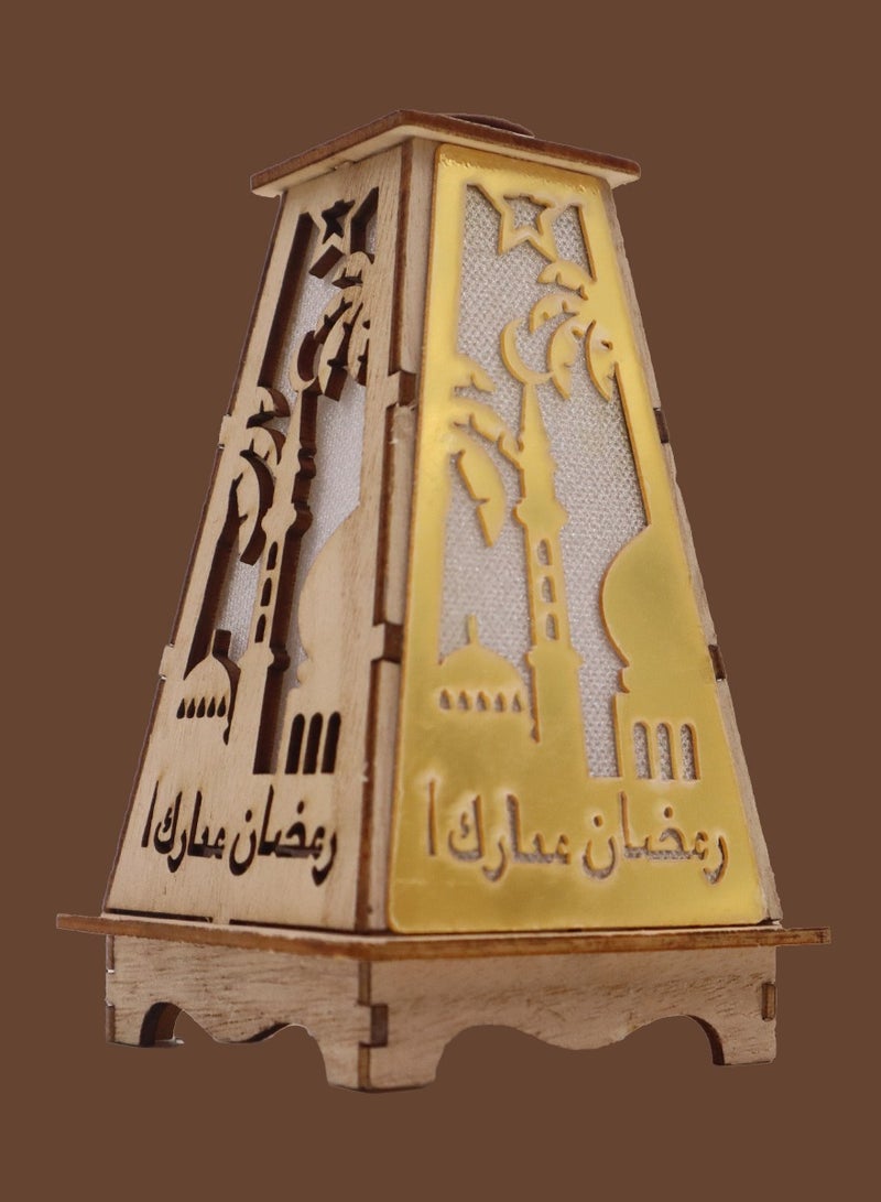 يوويل فانوس رمضان خشبي ديكور رمضان مبارك ضوء فانوس ديكور العيد للاستخدام الداخلي والخارجي ديكور ضوء رمضان 13X8.5 سم  - Image 4