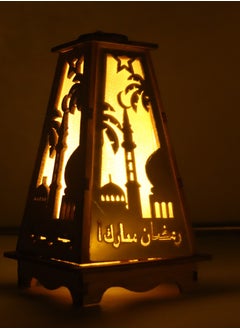 يوويل فانوس رمضان خشبي ديكور رمضان مبارك ضوء فانوس ديكور العيد للاستخدام الداخلي والخارجي ديكور ضوء رمضان 13X8.5 سم  - Image 5
