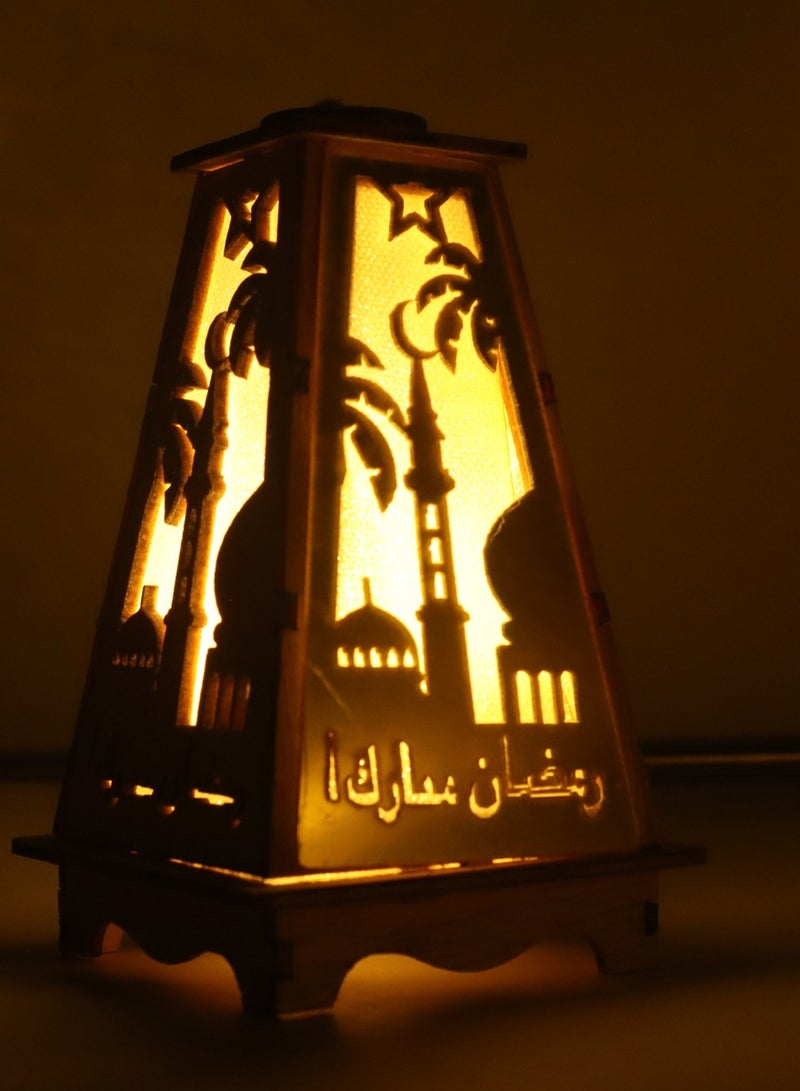 يوويل فانوس رمضان خشبي ديكور رمضان مبارك ضوء فانوس ديكور العيد للاستخدام الداخلي والخارجي ديكور ضوء رمضان 13X8.5 سم  - Image 5
