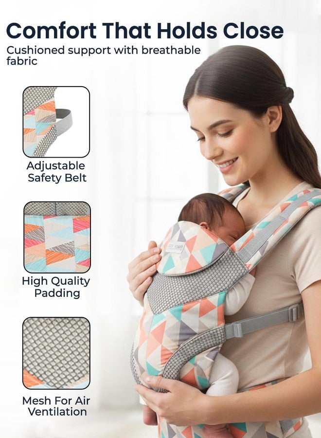 POLKA TOTS Ergonomic Baby Carrier for 0 to 3 Year Baby, 3-in-1 Lightweight Breathable Mesh Baby Holder with M-Shape Seat, Adjustable Belt, Extra Cushioning & Sun Protection Hood (Up to 20kg) (Triangle Print) - Image 5